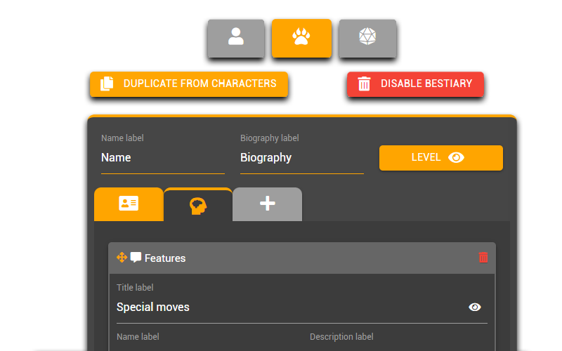 Create character sheet simply